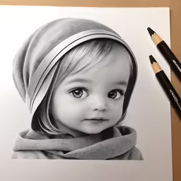 a pencil drawing of a girl wearing a scarf