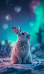 an image of a bunny rabbit that is in the snow