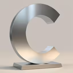 the sculpture is shown with a metal base and a circular letter on top