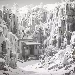 a picture of a cabin in the mountains