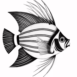a black and white drawing of a fish