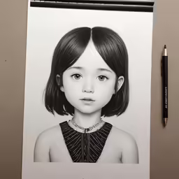 a drawing of a girl with short hair and eyes