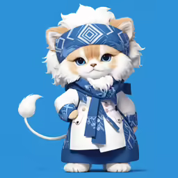 a toy of a cat dressed like a person