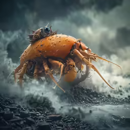 a strange crab that is standing on rocks