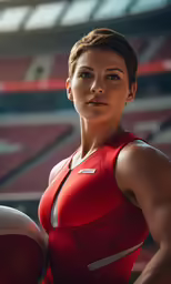 a woman posing with her basketball ball inside of an arena