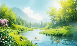 there is a river in the middle of an animated landscape