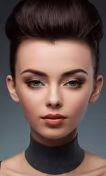 woman with black collar neck dress and pink makeup