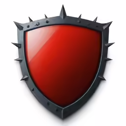 a red and black shield with spiked spikes