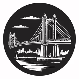the brooklyn bridge is drawn in a circle with clouds above