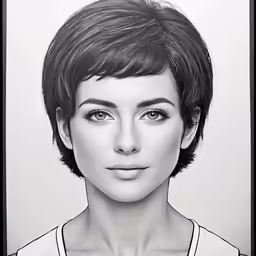a pencil drawing of a woman with short hair