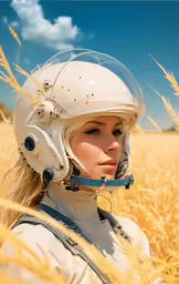 the girl is wearing a helmet and wearing an eye patch