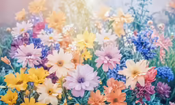 colorful flowers with water drops in them