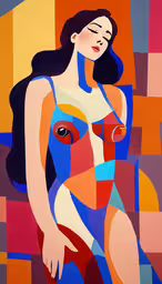 a colorful painting with a woman