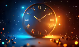 an artistic image of a large clock with gold hands