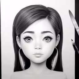 a girl is shown as she wears earrings next to her doll