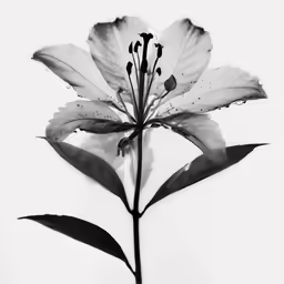 black and white photograph of a flower against a white background
