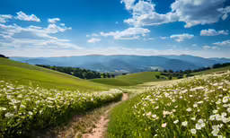 a very pretty country road surrounded by tall grass