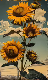 a large sunflower standing tall near the ocean