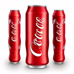 three red soft drinks with white coca cola,three red cans of coca cola on a white background,three red soft drinks cans with white caps,two coke cola cans on a white background,four cans of coke are arranged to look like they were opened
