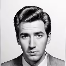 a black and white picture of a man in a suit