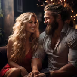 a woman sitting next to a man on the couch,a man and a woman in love sitting together