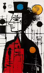 a painting is shown with black, yellow and red colors