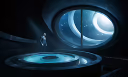 a man stands on a circular stage