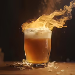 a close up shot of a fire in a mug of beer
