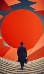 the man is wearing a suit and carrying his suitcase while walking up some steps