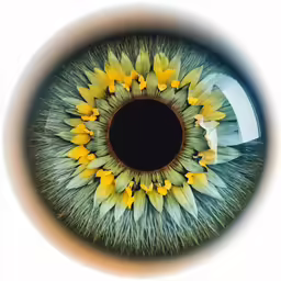 the iris iris lens is showing yellow flowers