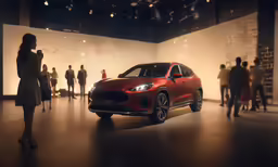 the red suv is driving around the room