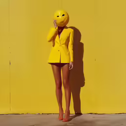 a person wearing yellow is holding a phone