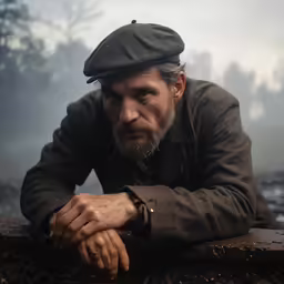 a man sits on a wooden bench with his hand in his lap