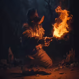 there is a person in the dark with fire