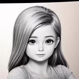 a digital drawing of a girl in black and white