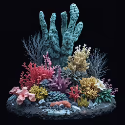 some very pretty fake corals on top of a rock