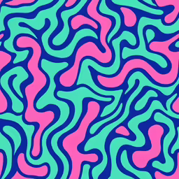a blue and pink background with wavy shapes