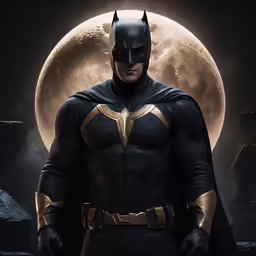 batman in front of the moon and a dark background