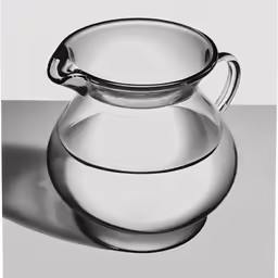 a glass vase with lid sitting on top of a white background