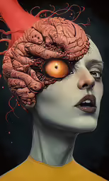 an illustration of a woman with orange eyes