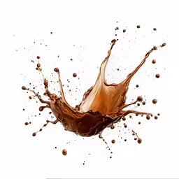 brown liquid falls into water and is photographed on a white background