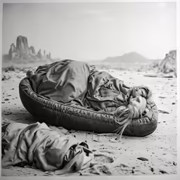 a person laying in a bag on the beach