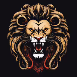 a lion face on a black background,the head of a lion with an angry face