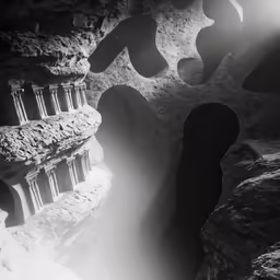 there is a cave with columns carved out in it