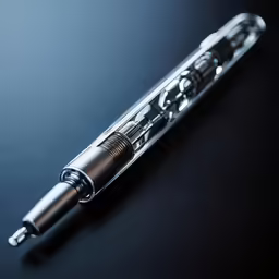 silver fountain pen sitting on a dark surface