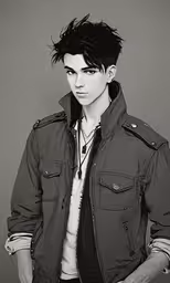 a man in a jacket and a shirt is posing for a picture,the young man is dressed in his shirt and jacket