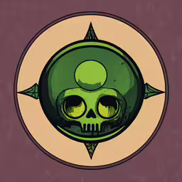 a green skeleton with big eyes sits in an oval,a picture of an alien skull with big eyes