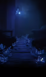a room with lots of light and water around