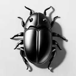 a black insect on white background with its back to the camera