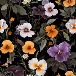 colorful flowers are shown on the dark background
